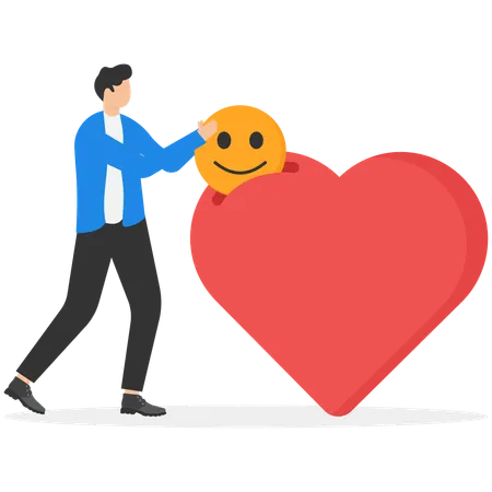 Businessman put emoticon smile in heart  Illustration