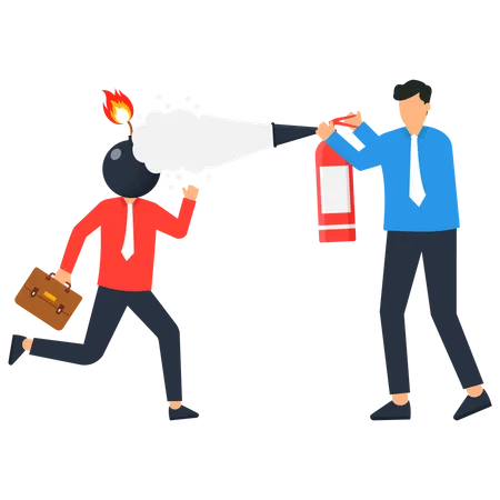Businessman Put Fire Extinguisher  イラスト