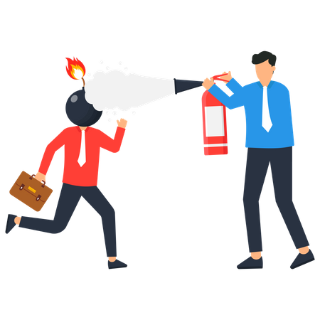 Businessman Put Fire Extinguisher  Illustration