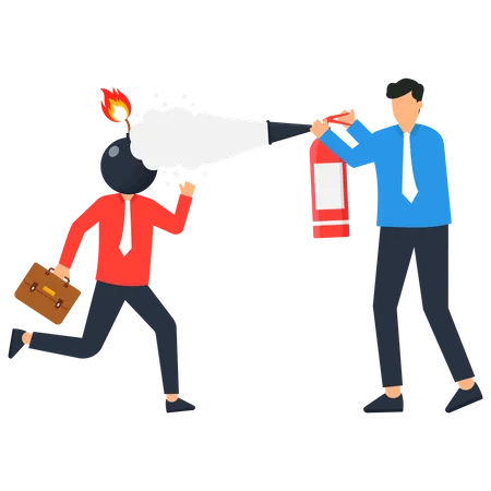 Businessman Put Fire Extinguisher  Illustration