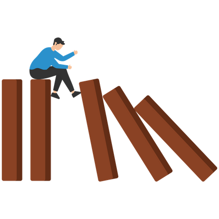Businessman put nail to protect domino effect collapse Illustration