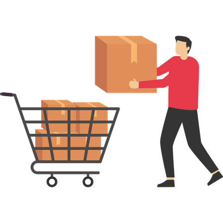 Businessman put raw materials in shopping cart as supplies for production needs  Illustration