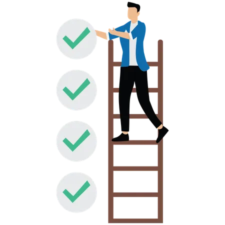 Businessman put tick on completion checklist  Illustration