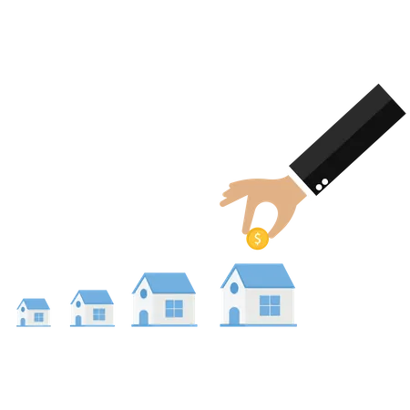 Businessman putting a Dollar coin into a big house  Illustration