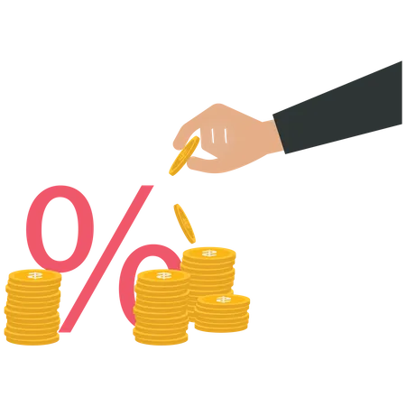 Businessman putting a US Dollar coin into a percentage symbol  Illustration