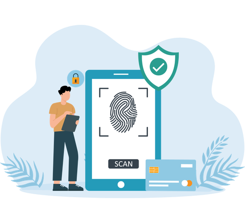 Businessman putting biometric lock  Illustration