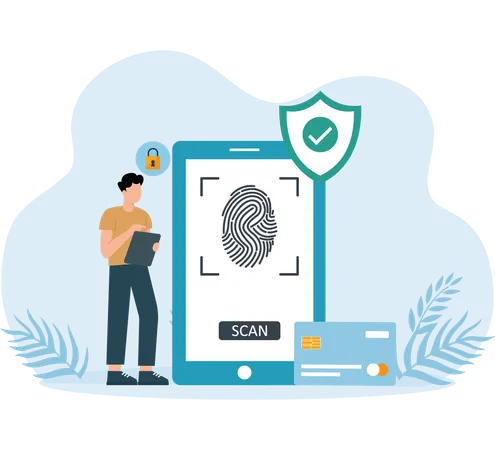 Businessman putting biometric lock  Illustration