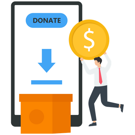 Businessman putting coins in donation box Illustration