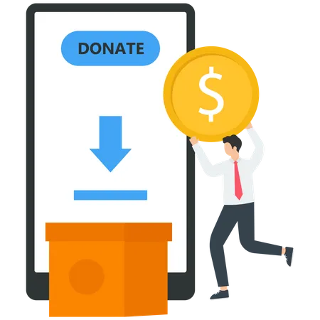 Businessman putting coins in donation box Illustration
