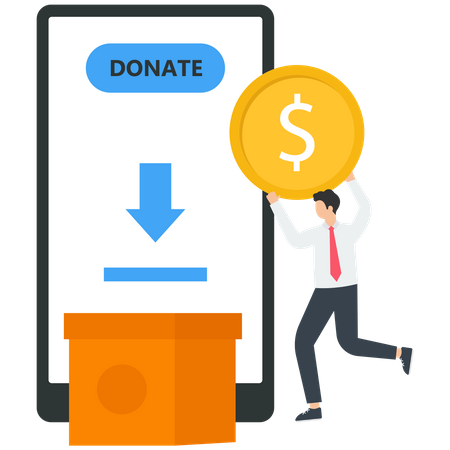 Businessman putting coins in donation box  Illustration