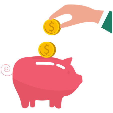 Businessman putting dollar coin into a big piggy bank  Illustration