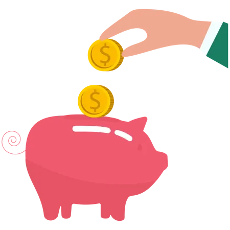 Businessman putting dollar coin into a big piggy bank  Illustration