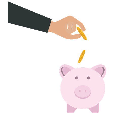 Businessman putting dollar coin into a piggy bank  Illustration