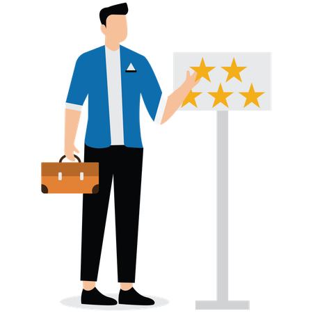 Businessman putting five stars as feedback  Illustration