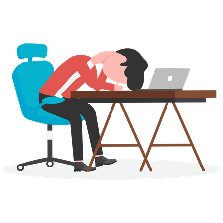 Businessman putting head on desk while Distraction at work  Illustration