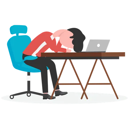 Businessman putting head on desk while Distraction at work  Illustration