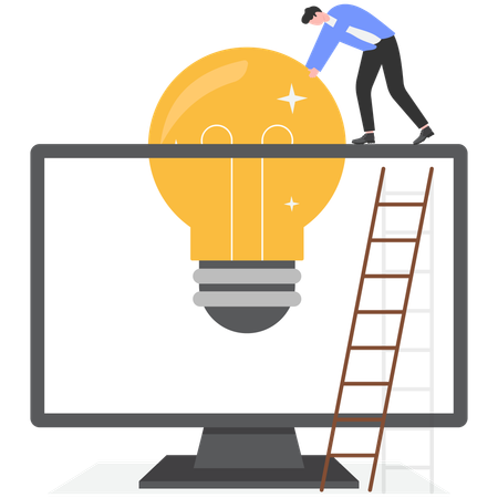 Businessman putting idea in computer  Illustration