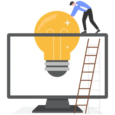 Businessman putting idea in computer  Illustration