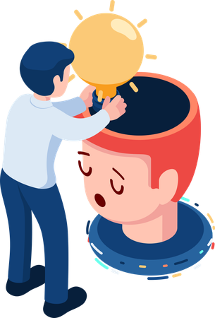 Businessman Putting Idea into Businessman Head  Illustration