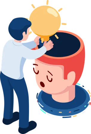 Businessman Putting Idea into Businessman Head  Illustration