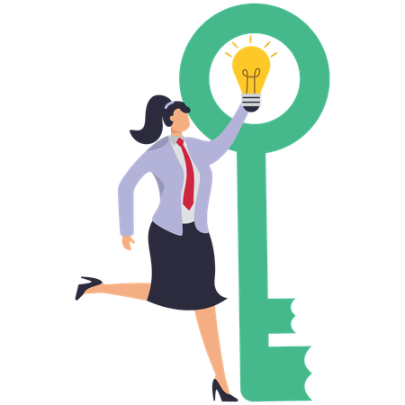 Businessman putting idea lamp into key  Illustration