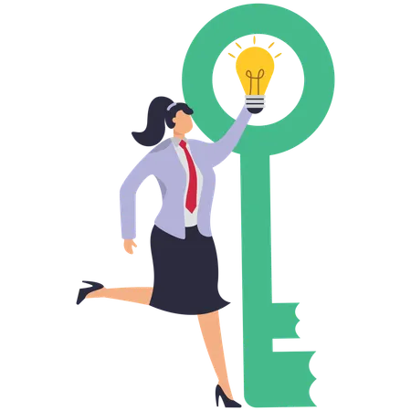 Businessman putting idea lamp into key  Illustration