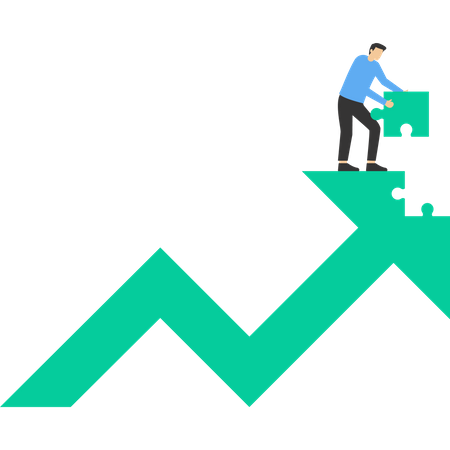 Businessman putting last piece of jigsaw puzzle to solve growth arrow metaphor  Illustration