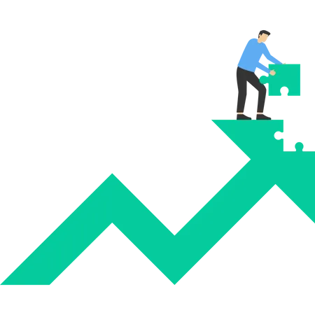 Businessman putting last piece of jigsaw puzzle to solve growth arrow metaphor  Illustration