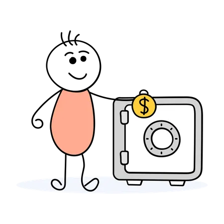 Businessman putting money in safe vault  Illustration