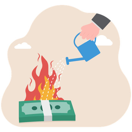 Businessman putting on financial fire  Illustration