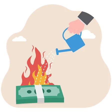 Businessman putting on financial fire  Illustration