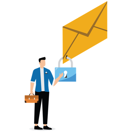 Businessman putting padlock on email envelope  Illustration