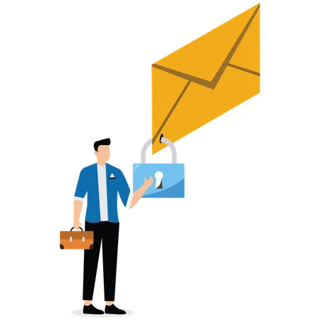 Businessman putting padlock on email envelope  Illustration