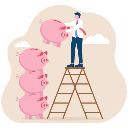 Businessman putting piggy bank up  Illustration