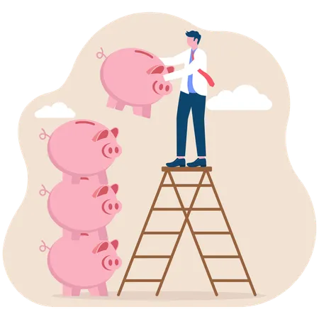 Businessman putting piggy bank up  Illustration