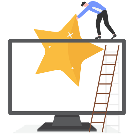 Businessman putting star in computert  Illustration