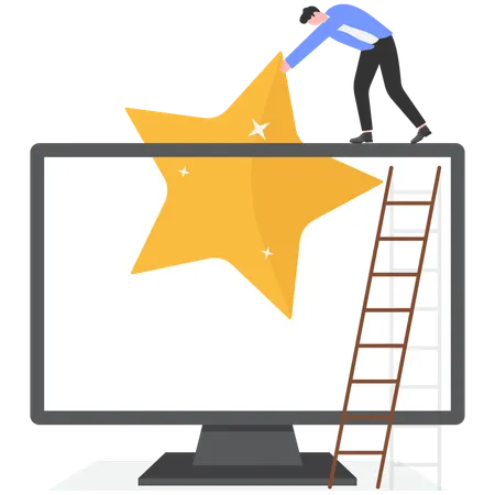 Businessman putting star in computert  Illustration