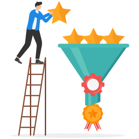Businessman putting stars in funnel getting  winning medal  Illustration