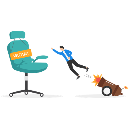 Businessman quickly flies into boss office chair  Illustration