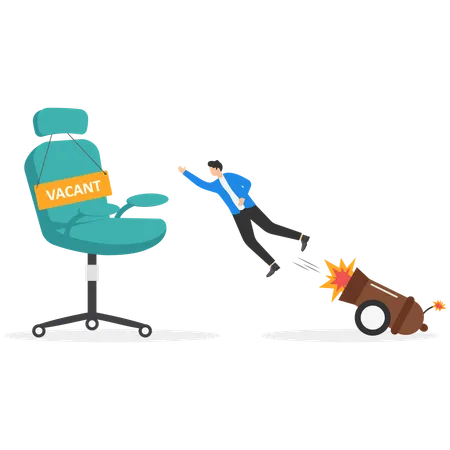 Businessman quickly flies into boss office chair  Illustration