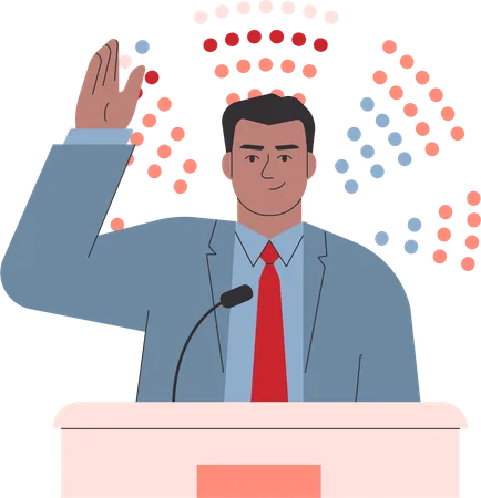 Businessman raised hand while giving speech  Illustration