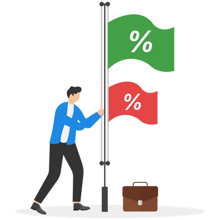 Businessman raises discount flag  Illustration