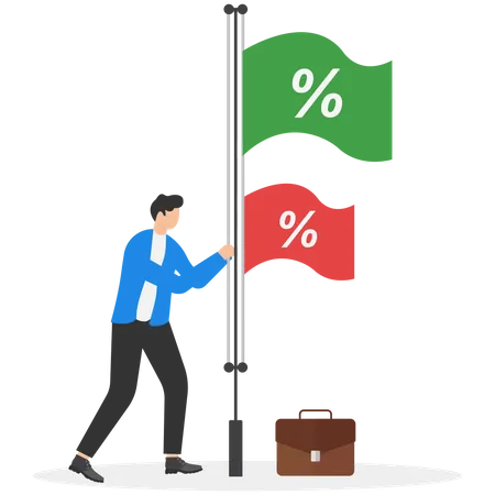 Businessman raises discount flag  Illustration