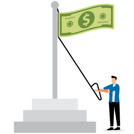 Businessman raising dollar flag  Illustration