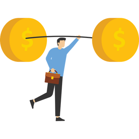 Businessman raising dumbbells with money symbol  Illustration