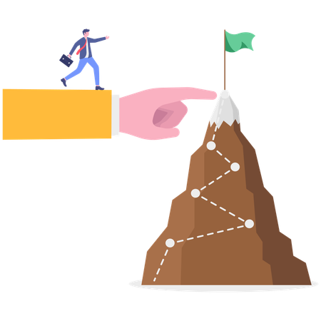 Businessman reaches to hill for target achievement  Illustration