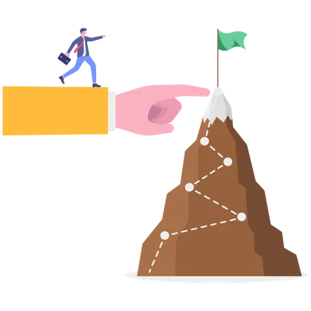 Businessman reaches to hill for target achievement  Illustration