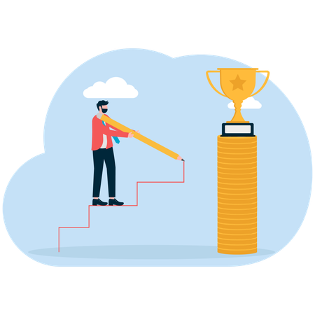 Businessman reaching business trophy  Illustration