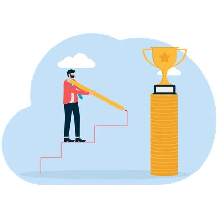 Businessman reaching business trophy  Illustration