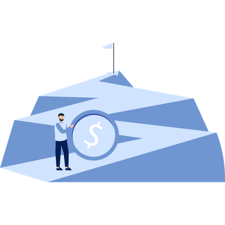 Businessman Reaching Financial Goal Climbing Mountain with Dollar Sign Success  Illustration